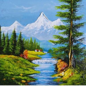 JIYA KAPOOR-Nature Landscape, Acrylic On Canvas Painting, | Home & Wall D�cor | Original Handmade Texture Artwork | Size 15/15 Inches (mountain)