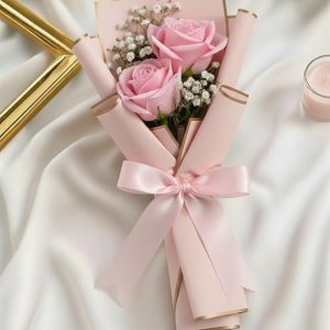 Elegant Rose Bouquet with Baby's Breath Faux Fur,, Artificial Flowers in Premium Wrap, Satin Bow, Modern Design for Anniversary, Wedding, Birthday Gift (Pink & Pink) Brand: Fleur Buddy